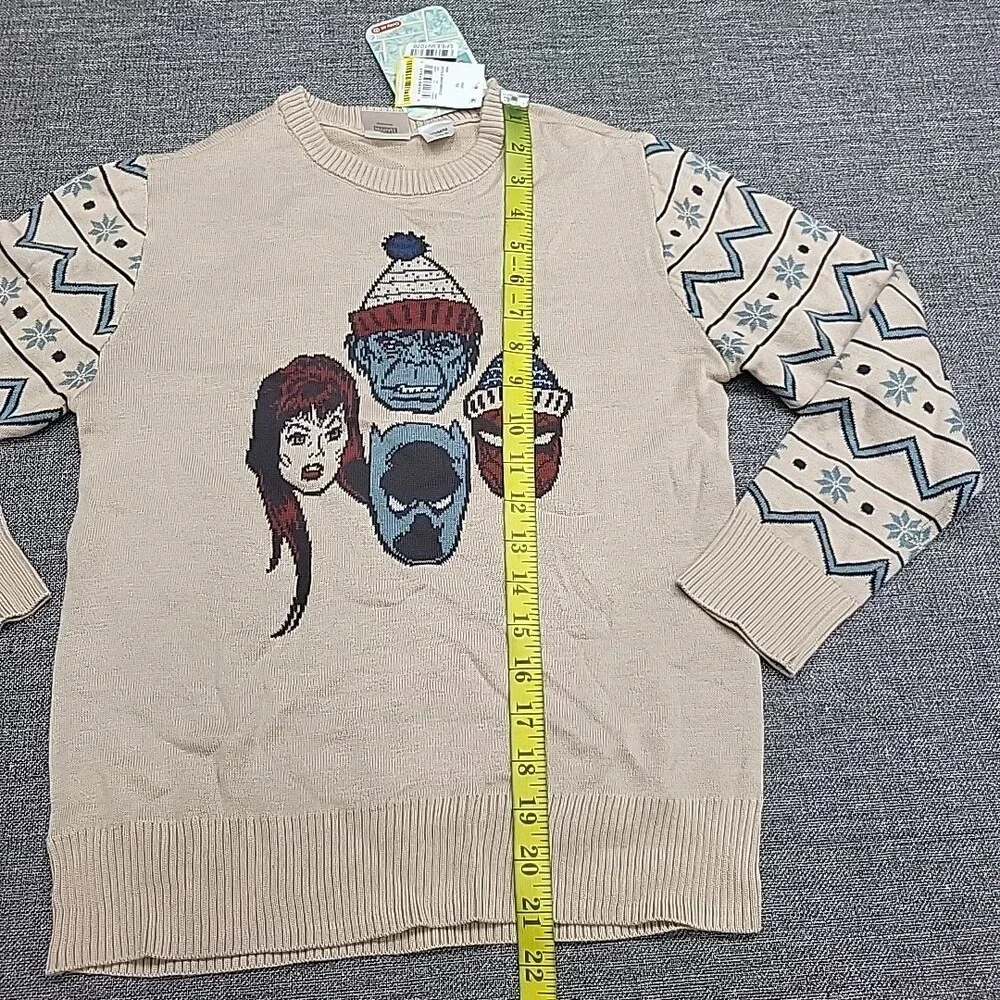 Boys Disney 100 Marvel Holiday Sweater - Beige Medium Size 8 Long Sleeves Top